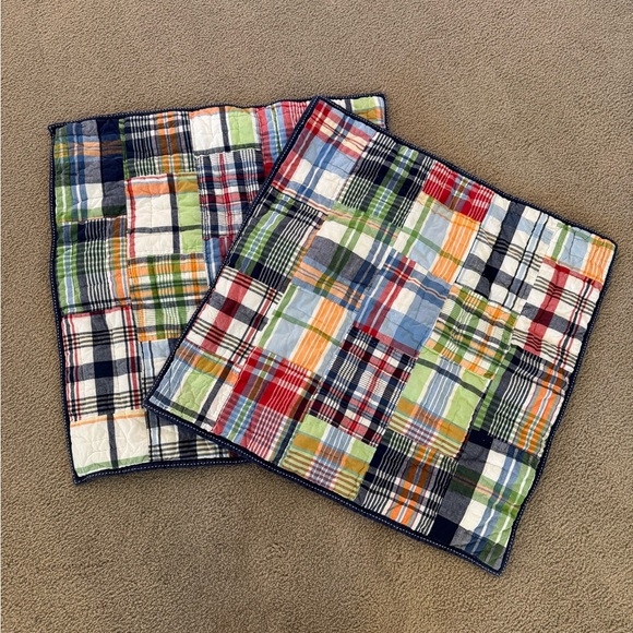 Pottery Barn Kids Other - 2 Pottery Barn Kids Madras Plaid Patchwork Euro Shams - Quilted - EUC